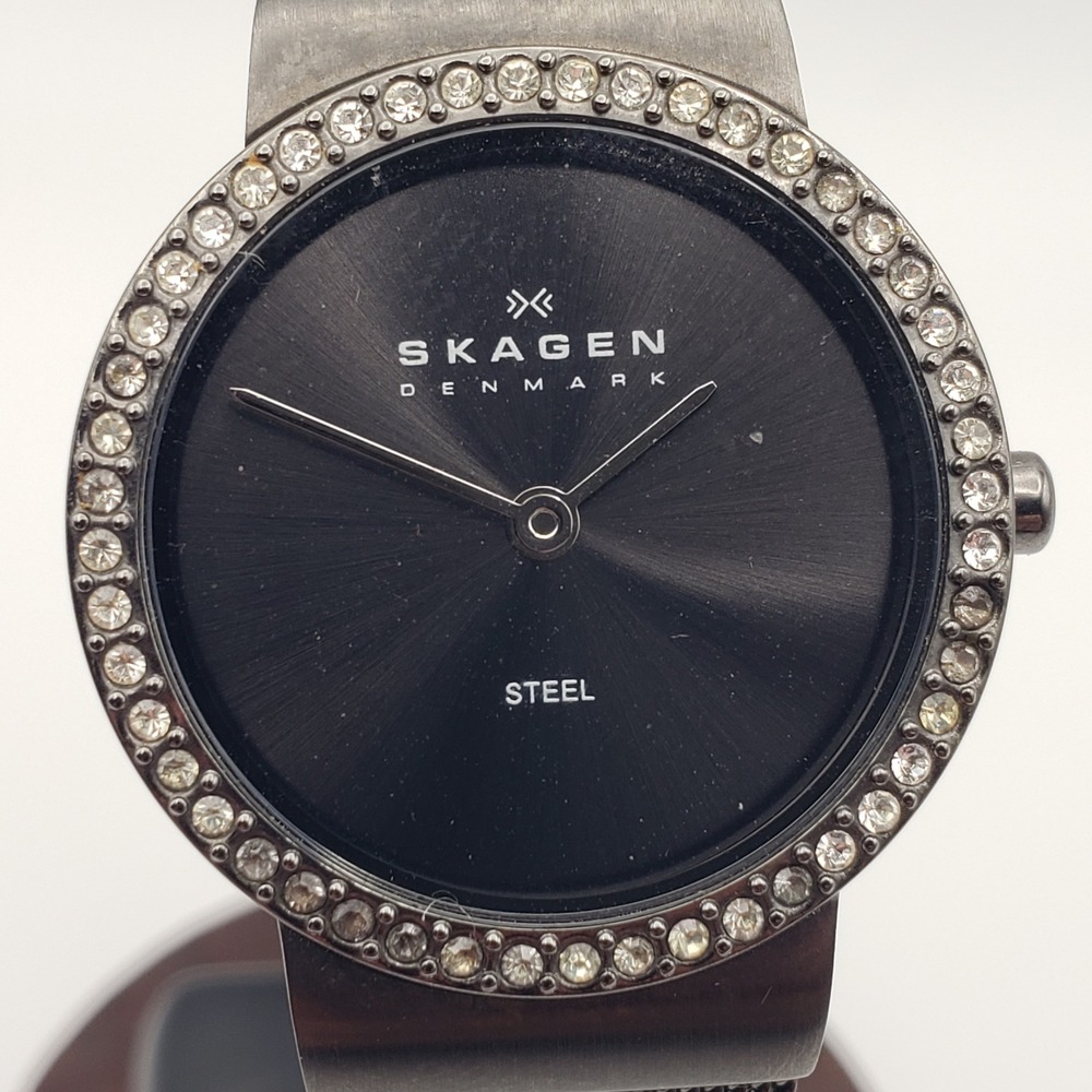 Skagen Wristwatch Womens Gray 644SMM Mesh Band Crystal Bezel Slim Steel Repair